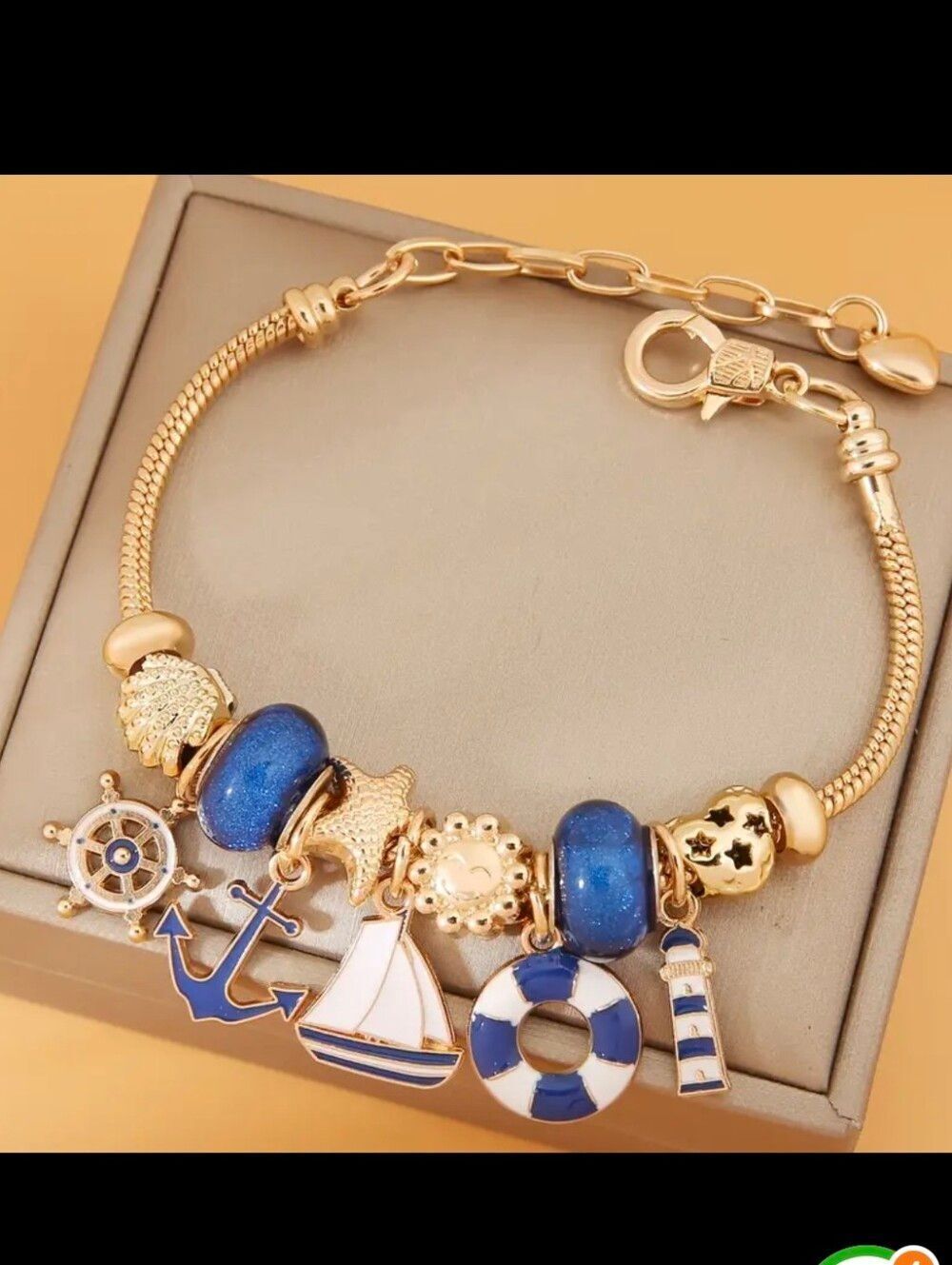 Gold Plated Sailing Water Sailboat Themed Charm Bracelet